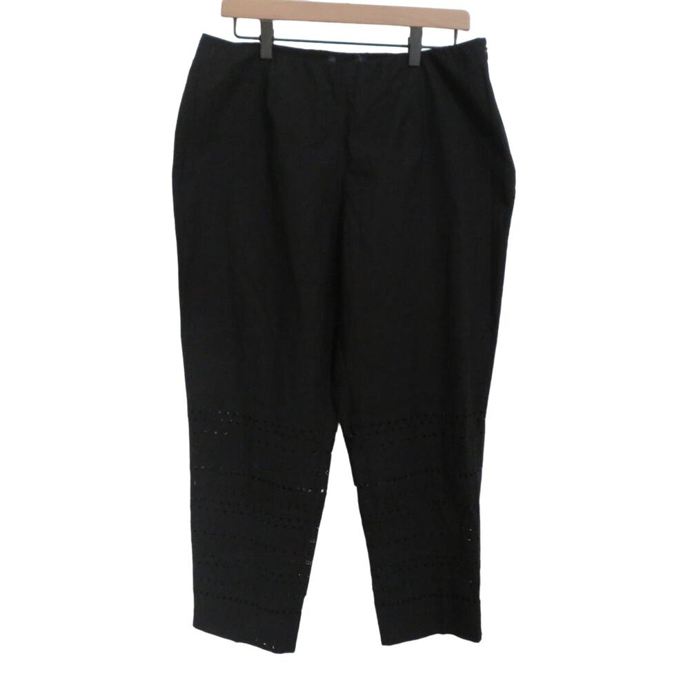 Piazza Sempione Women Sz 12 Black Audrey Cropped Pant Laser Cut Hem Straight Leg